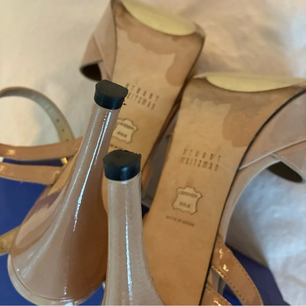 Stuart Weitzman Nude Patent Leather Strappy Heels